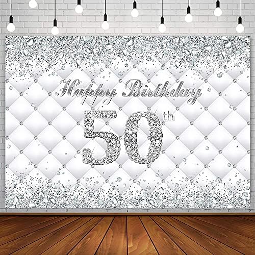 AIBIIN 7x5ft Happy 50th Birthday Party Backdrop Silver uzglavlje Glitter Diamond fotografija pozadina za ženu Fabulous 50 bday party