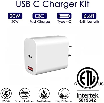 [2-Pack] 20W USB C Fast Charger 【ETL Certified】 Dual Port PD Power Delivery+brzo punjenje 3.0 zidni utikač za punjenje, Tip C adapter