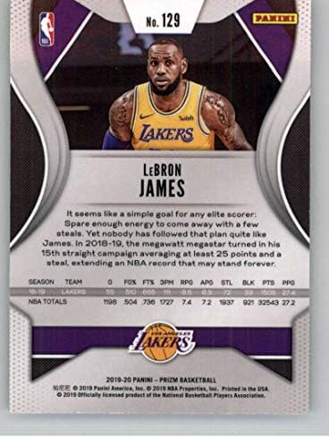 2019-20 Prizm NBA 129 Lebron James Los Angeles Lakers Službena kartica Panini Košarkaška kartica