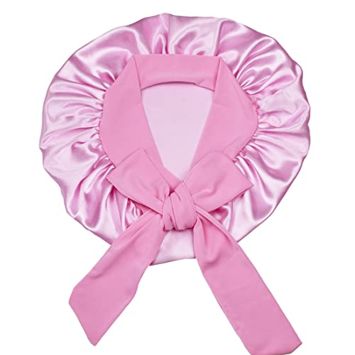 Svileni Bonneti satenski poklopac za žene kovrčava kosa pokriva veliko spavanje za kosu za spavanje noćne kapice svilene montene sa vezom za vezanje ružičaste boje