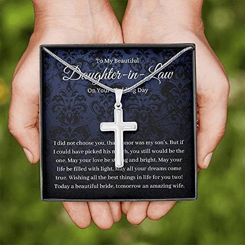 Nakit za poruke, ručno izrađeni ogrlica - personalizirani poklon križ, kći u pravnom daru u danu vjenčanja, buduća kćerka, kćerka