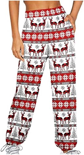 Ženske božićne dukseve krave boje elastični struk Atletic Joggers Trendy Print Cinch donji aktivni pant s džepovima