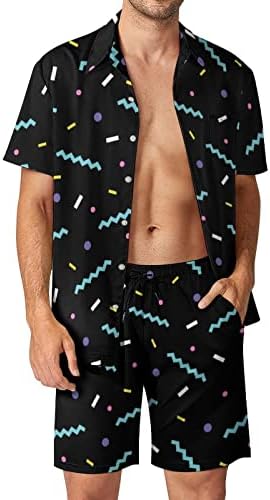 Retro 80-ih Geometrijski uzorak Muški 2pcs Havajski set gumb-down labavi fit majice majice plaža hlače trenerke