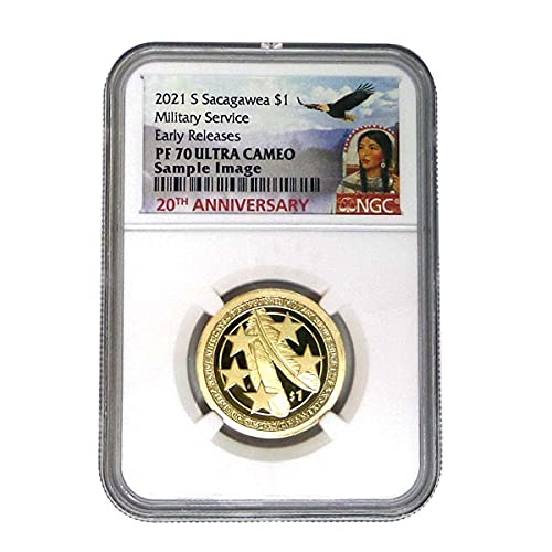 2021 S Sacagawea / Indive American Dollar ugledna vojna služba od 1775 Portait naljepnica dolar PF70 NGC