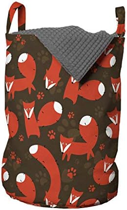 Ambesonne Fox torba za pranje veša, pozadina uzorka sa otiskom šape sa dečijim crtanim lukavim šumskim životinjama, korpa za korpe