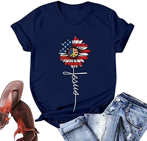 Napoo američke zastave vrhovi žena Američki grafički pamučni vrhovi Vanjski Party Club Tee modni labavi kratki rukav bluza