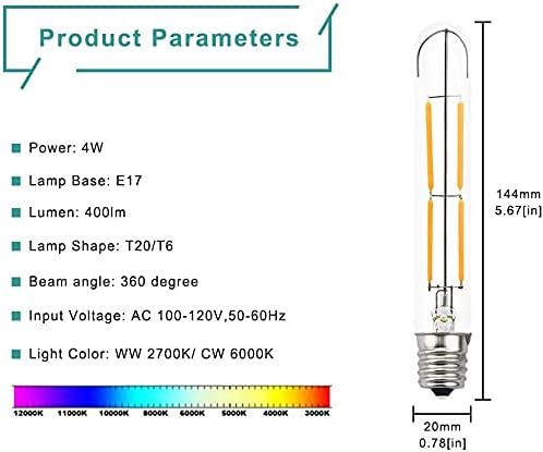 Lustaled 4W zatamnjiva LED T6.5 sijalica sa izlaznim znakom - 120v T6. 5 cevasta sijalica za uređaje E17 Srednja baza 40W zamjena