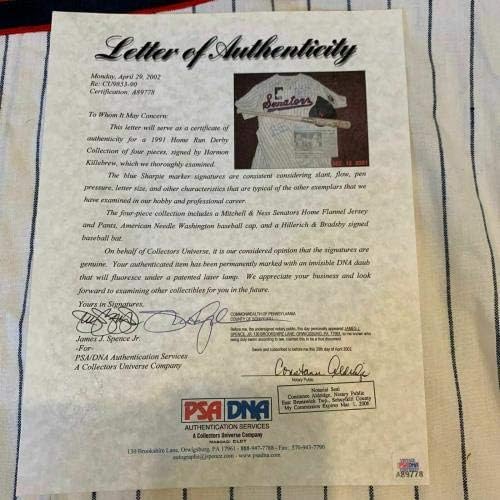 Harmon Killebrew Game Not potpisao je senatori Washington Home Run Derby uniformni PSA - autogramirani MLB dresovi