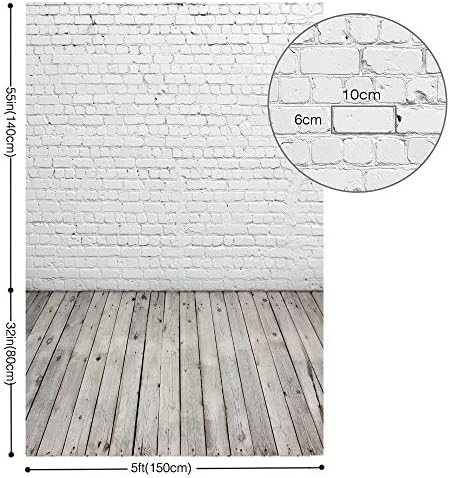 HUAYI 5x7ft bijeli zid od opeke sa sivom drvenom podnom fotografijom Vinilna pozadina D-2504