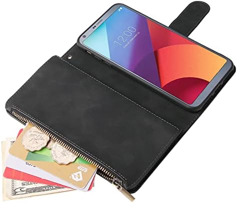 Asuwish kompatibilan sa LG G6 futrolom za novčanik i kaljenim staklom Zaštita ekrana držač preklopnog poklopca stalak za mobilne futrole za telefone LGG6 ThinQ LG6 Thin Q G 6 Plus G6+ 6g VS988 H872 žene Crne