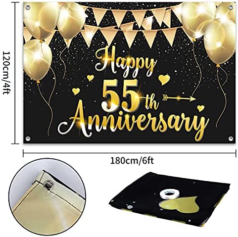 HAMIGAR 6x4ft Happy 55th Anniversary Banner Backdrop - 55 dekoracija za godišnjicu braka potrepštine za zabavu-crno zlato
