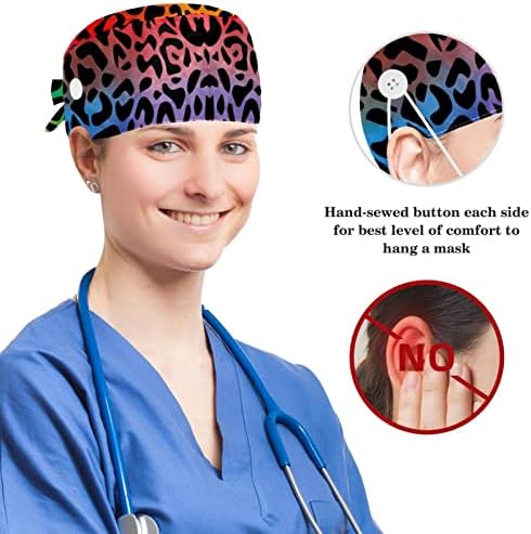 Yoyoamoy Podesiva radna kapa sa gumnim pamučnim duksevima Žuta Leopard uzorak hirurga za žene