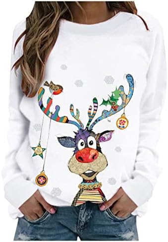 Ružni vrhovi ženske božićne duksere smiješne jelene alkohol s dugim rukavima košulje Novelty Slatka Crewneck Pulover majica
