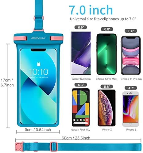 Wellhouse Universal Vodootporna telefonska torbica, vodootporna futrola za telefon kompatibilna za iPhone 14 13 12 11 Pro max XS Plus Samsung Galaxy S22 mobitel do 7.0 , IPX8 3D mobitel suha torba za odmor-plava