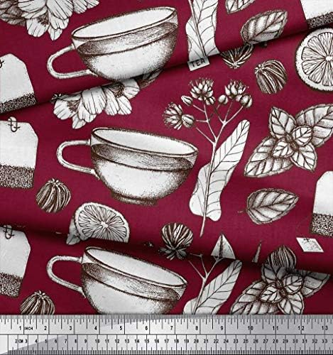Soimoi pamučni dres tkanina šolja za čaj, limunska kriška & đumbir biljni Print šivaća tkanina Dvorište širine 58 inča