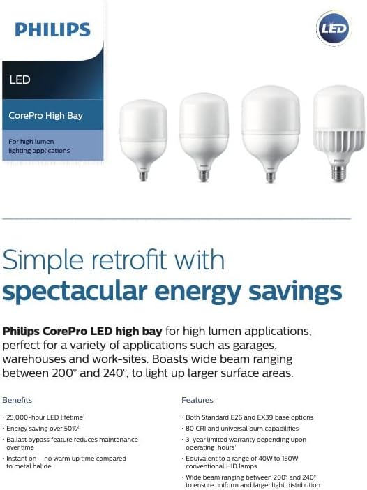 Philips 543066 LED 25W T80 oblik Super Bright Warm 2800 Lumen Utility Decorative HID Replactive Retrofit Lamp 40 W ekvivalentno 4000k