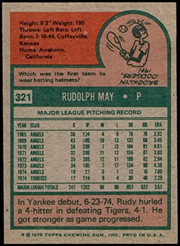 1975 TOPPS 321 Rudy May New York Yankees NM + Yankees