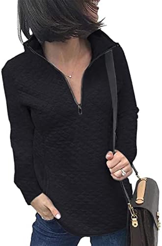 Akewei ženski duks casual dugih rukava 1/4 patentni pulover običnog uzorka s džepovima