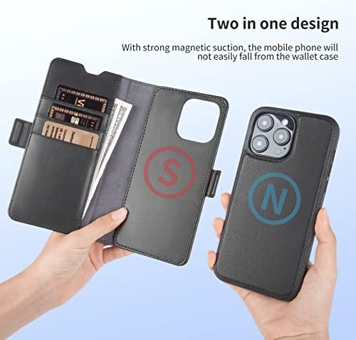NZN iPhone 14 Pro Max torbica za novčanik, prava Koža, futrola sa držačem za kartice, 2-u-1 preklopna torbica za mobilni telefon za