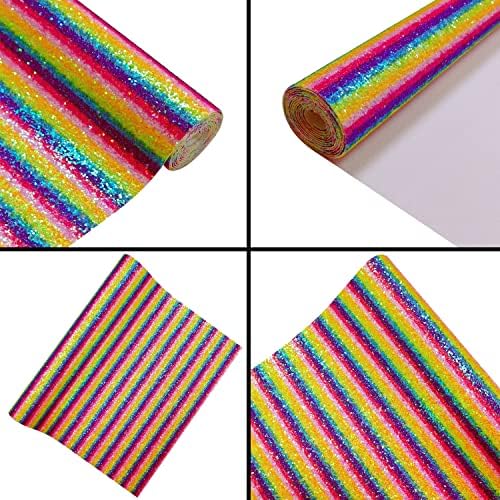 Greatdiy Rainbow Chunky Glitter rolna od umjetne kože 12 x 52 inča iridescentna traka s printom PU platnena tkanina za Cricut mašne