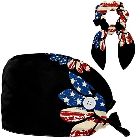 Žene i muške hirurške kape sa lukom kose Scrounchy Suncokret američka zastava Radni šešir Jedna veličina