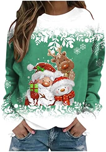 Eioa Womens Božićne duksere vrhove košulje Veliki snjegovinski grafički tee Crewneck LOSEWREVE labavi pulover