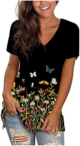 Jesen Ljetna kratka košulja za ženske odjeće Y2K kratki rukav pamuk Vneck grafički ručak Thirt EB EB