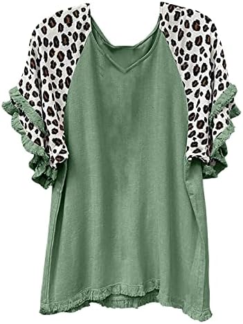 Annhoo Ladies Fringe Flowy Tassel bluza Leopard Print opušteno Fit bluza košulje kratki rukav V vrat ljetna jesenska bluza npr