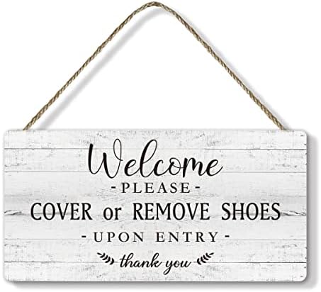 Funny Funny Farmhouse Drvena viseća znakovna dobrodošlica - molimo uklonite cipele na ulaz, retro zidnu umjetničko drvo viseće zidne