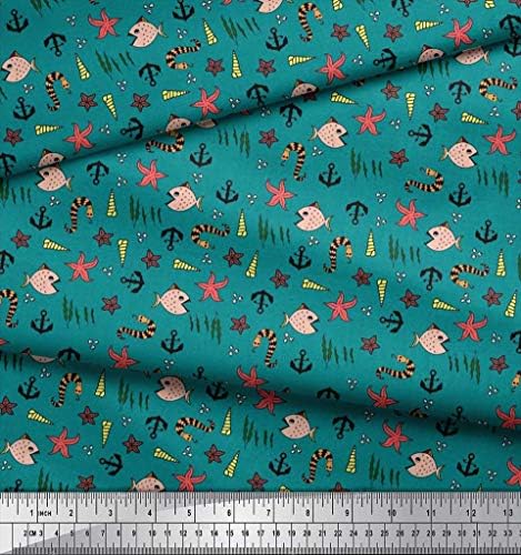Soimoi pamučni dres tkanina sidrena kuka, školjka & amp; Starfish Ocean Print tkanina po dvorištu širine 58 inča