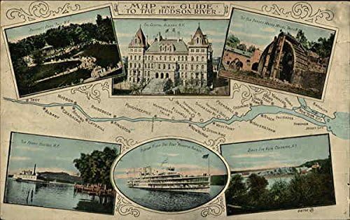 Mapa i vodič za rijeku Hudson River Hudson, New York NY originalna antička razglednica