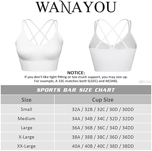 Wanayou Women Strappy Sports grudnjak za žene, poprečni sportski grudnjak podstavljen joga grudnjak 3 pakovanja srednje podrške vježbanje