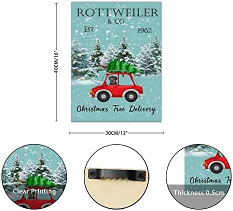 Dostava božićnog drća Retro Rottweiler Crveni kamion Pozitivna zidna plaka Pozdrav Zimskom drvetu Dekor Seoska kuća Viseća ploča za