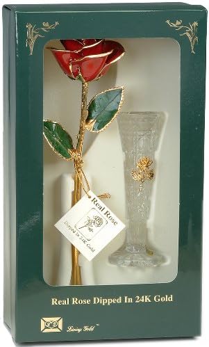 24K zlatna ruža - stvarna ruža pozlaćena u zlatni w / vaza