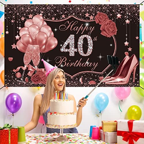 Ufocusmi ukrasi za 40. rođendan za žene, baner u pozadini od ružičastog zlata sretan 40.rođendan, živjeli za 40 godina potrepštine