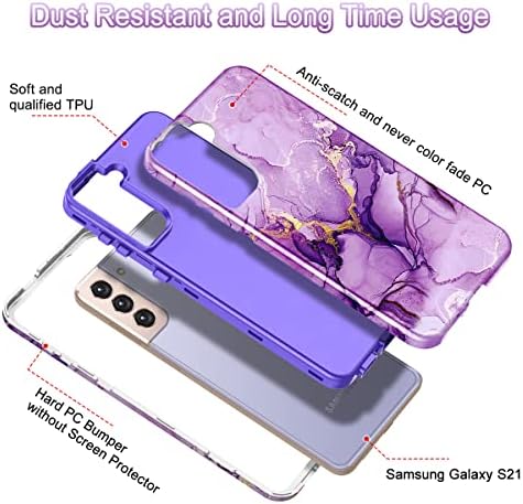LAMCASE za Galaxy S21 5g, HEAM dugeot otporan na hibrid Hard Pc Soft TPU BUMPER Tri sloja Zaštita od pada Protivporodna poklopac Telefonska