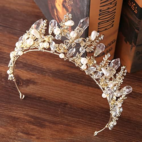 Bmirth barokna kruna i tijara Zlatna Kristalna biserna mladenka vjenčana kraljica krune dekorativna princeza Tiaras vještački dijamantski