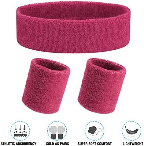 Yolev 3pieces Sweatband Set Sports Headband Wristband Set Sweatbands za atletske muškarce i žene