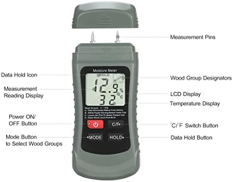 Genigw Wood Moistur E METER LCD Digital Damp Tester za tester za curenje vode 4 Načini podatkovne temperature
