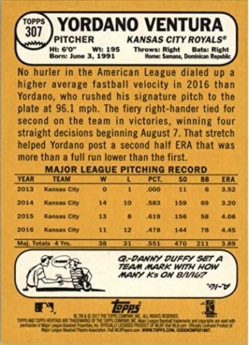 2017. TOPPS Heritage 307 Yordano Ventura Kansas City Royals bejzbol kartica
