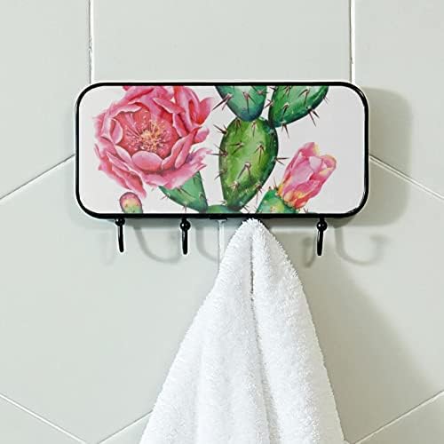 Kaktus ružičasti cvjetni biljni kaput nosač zida, ulazni nosač kaputa sa 4 kuka za kaput kaputi za ručnik torbica ogrtači kupaonica