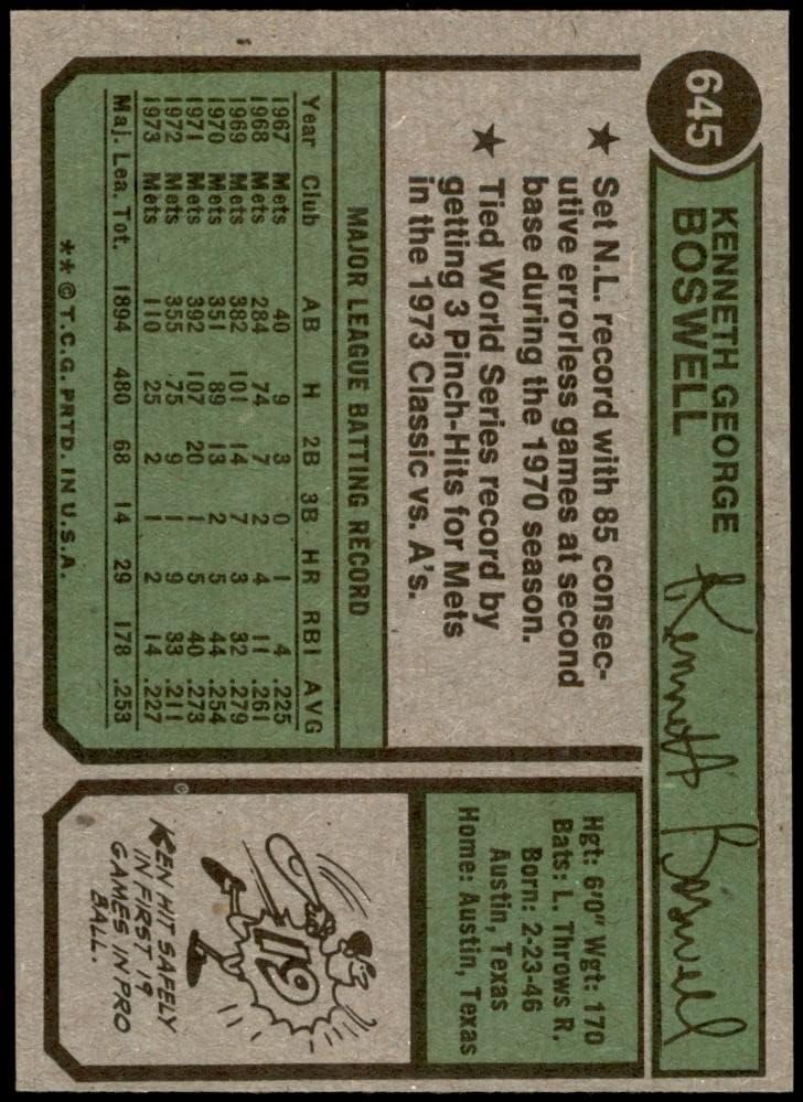 1974 TOPPS 645 Ken Boswell New York Mets Nm Mets