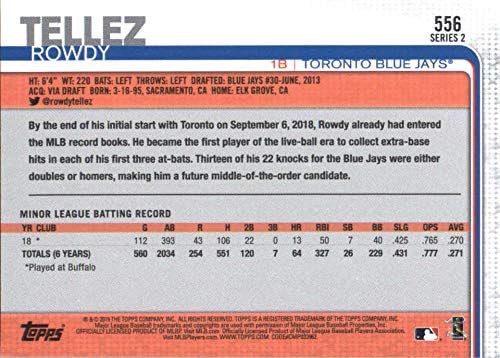 2019 TOPPS 556 Rowdy Tellez Toronto Blue Jays Rookie bejzbol kartica