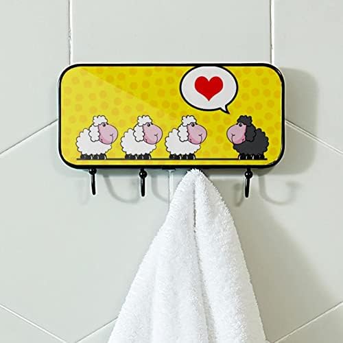 Slatka životinjska ovca ljubavna priča Print kaput nosač zida, ulazni kaput nosač sa 4 kuka za kaput kaputi za ručnik torbica haljina kupaonica ulazi u kupaonicu