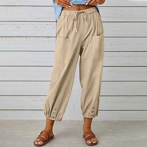 Ljetne Ležerne pamučne platnene pantalone za žene labave pantalone sa širokim nogama pantalone sa visokim strukom na plaži sa džepovima