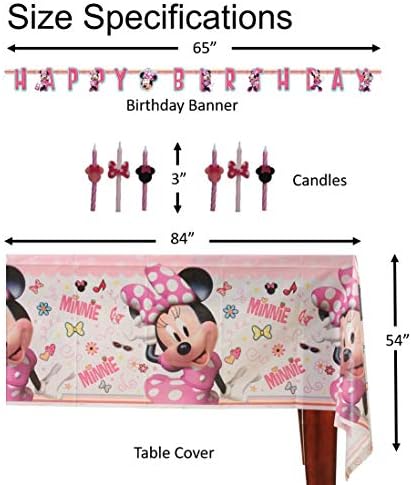 Minnie Mouse Paket Potrepština Za Rođendanske Zabave: Veliki/Mali Tanjiri, Šolje, Salvete, Navlaka Za Sto, Baner, Sveće-16 Gostiju