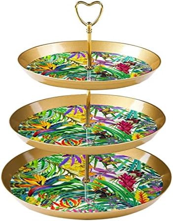 Ratgdn 3-tier torta, tropsko lišće cvijeće i leptir desertni toranj, plastični krug držač za odvoz u obliku nosača za vjenčanje za