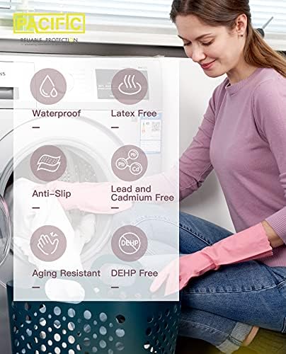 PACIFIC PPE rukavice za pranje posuđa 4 para rukavica za čišćenje, kuhinjske rukavice za višekratnu upotrebu bez podstava, neklizajuće, velike
