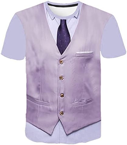 Sholeno muške košulje s kratkim rukavima od veznog kravata lažna dvodijelna 3D print majica Tux ljetni vrhovi sivi x-veliki