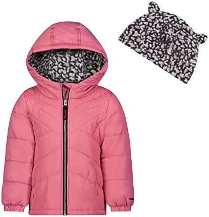 LONDON FOG Baby Girl Puffer zimska jakna kapuljača podstava & odgovarajući Leopard štampani kapica sa uhom